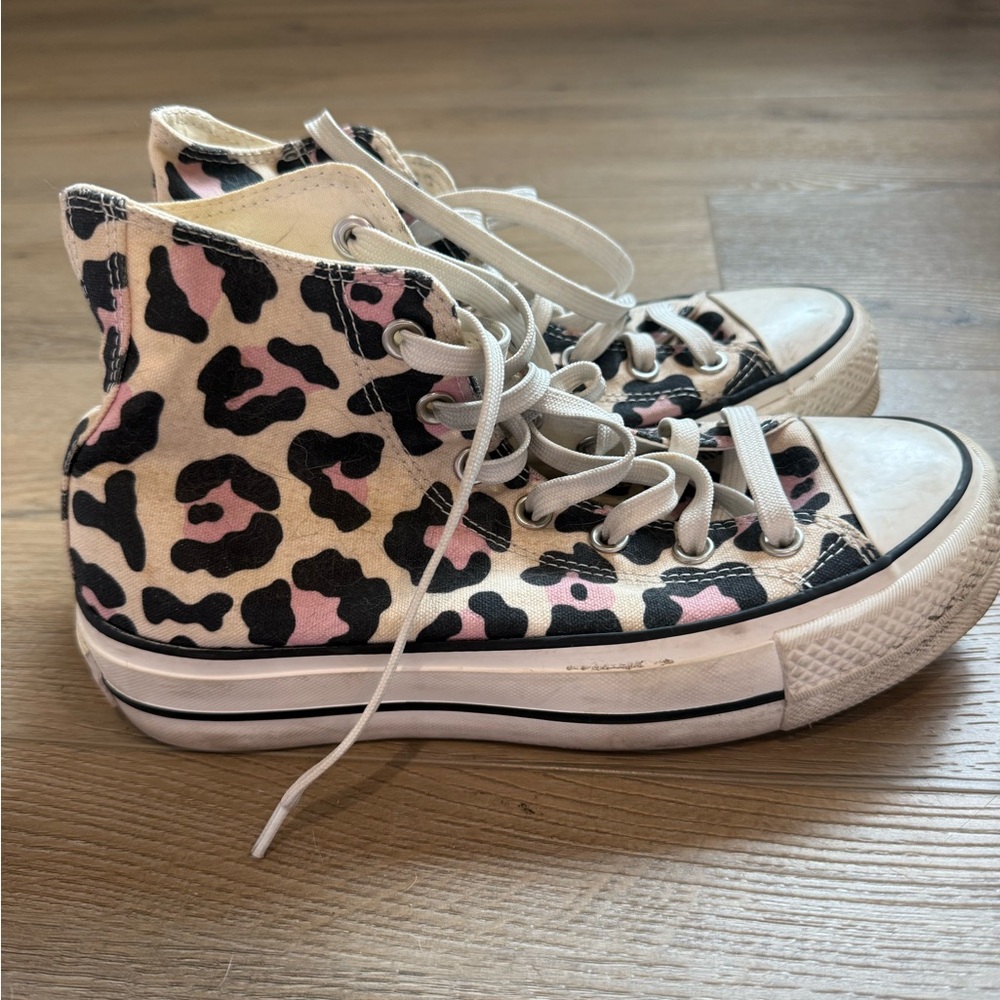 Black and Pink Leopard Print Converse All Star High Tops